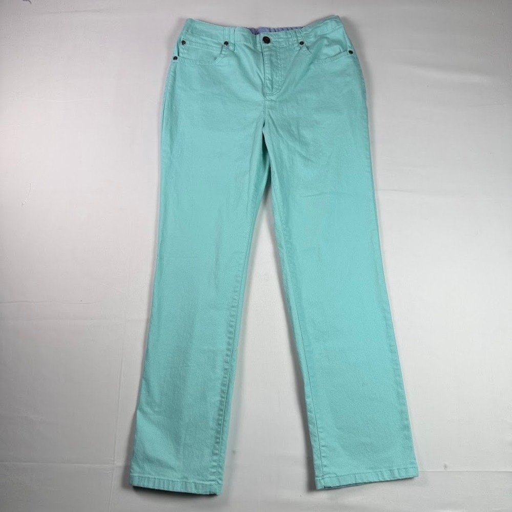Appleseeds Petites Aqua Turquoise Straight Leg Pants Elastic Back 6P A32340